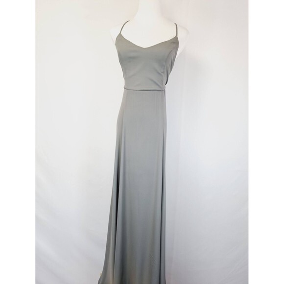 SMYM Godshaw Goddess Gown Large Soft Charcoal Crisp Gray Lace Up Back Bridesmaid - Picture 2 of 11